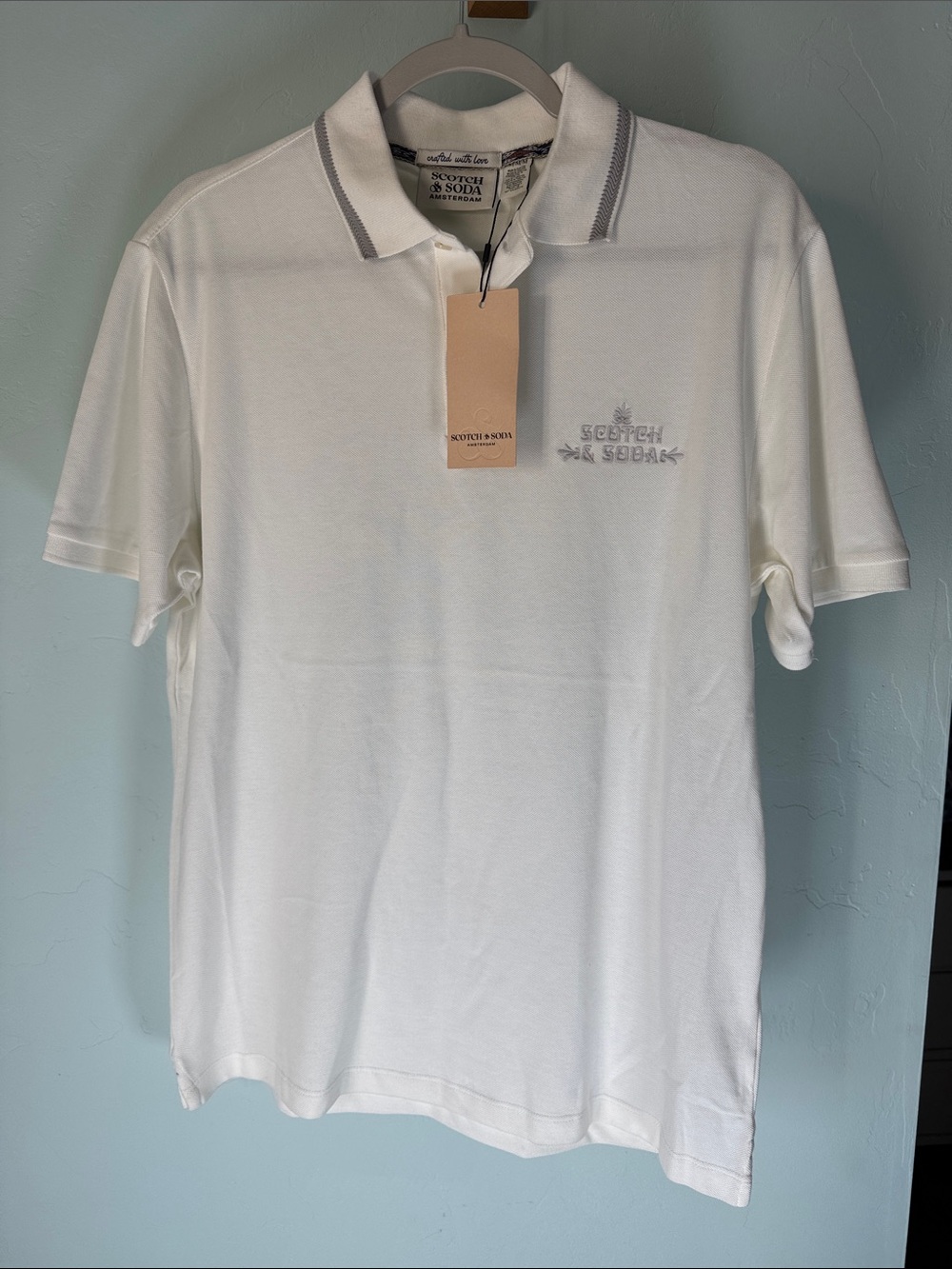 Scotch & Soda White Polo with Gray Contrast Trim